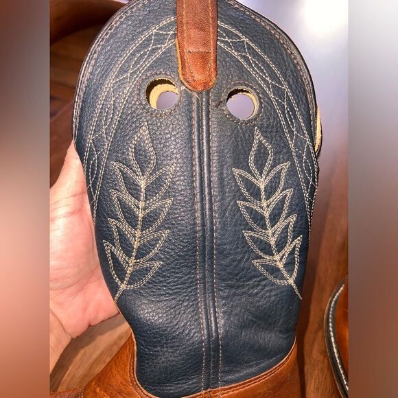 Vtg Double-H Western Cowboy Boots Sz 6 M Bold Stitch Leather Thick Sole USA Made - Picture 10 of 12